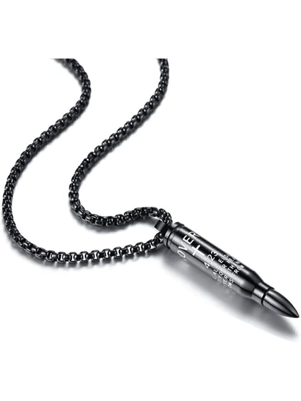 BIBLE verse proverb 4:23 stainless steel 22" chain cross bullet pendant necklace